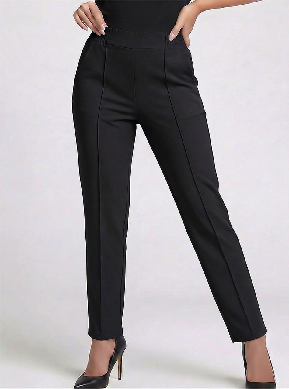 Tűzött elejű, zsebes nadrág (fekete)