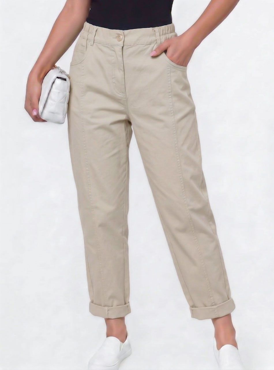 Chloe, hátul gumírozott zsebes nadrág (bézs)