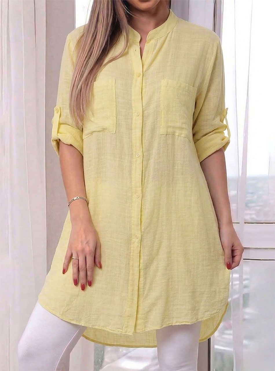 Felgombolható ujjú, lenes ingtunika (sárga)