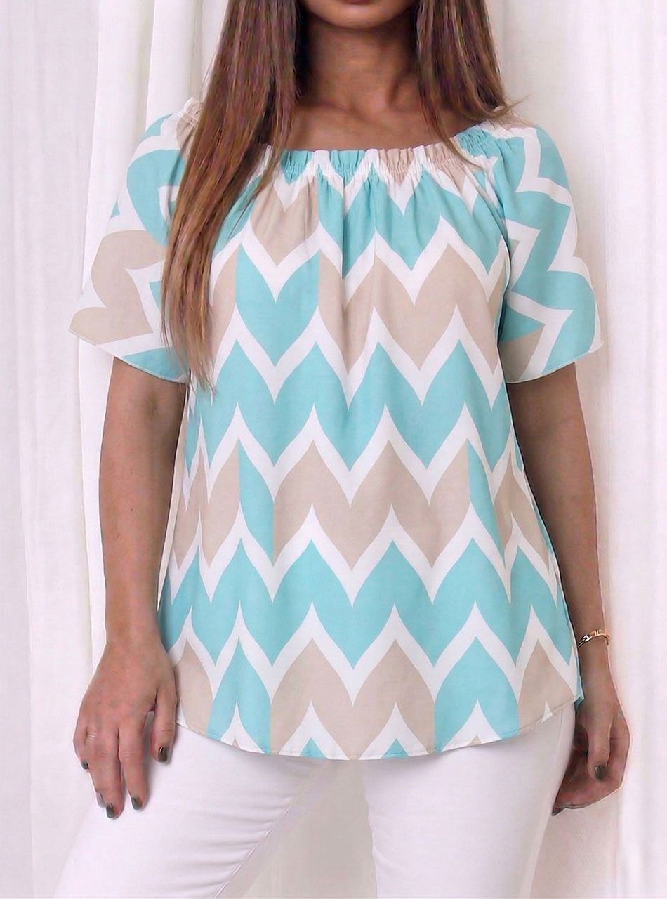 Nyaknál gumírozott, mintás felső (menta)