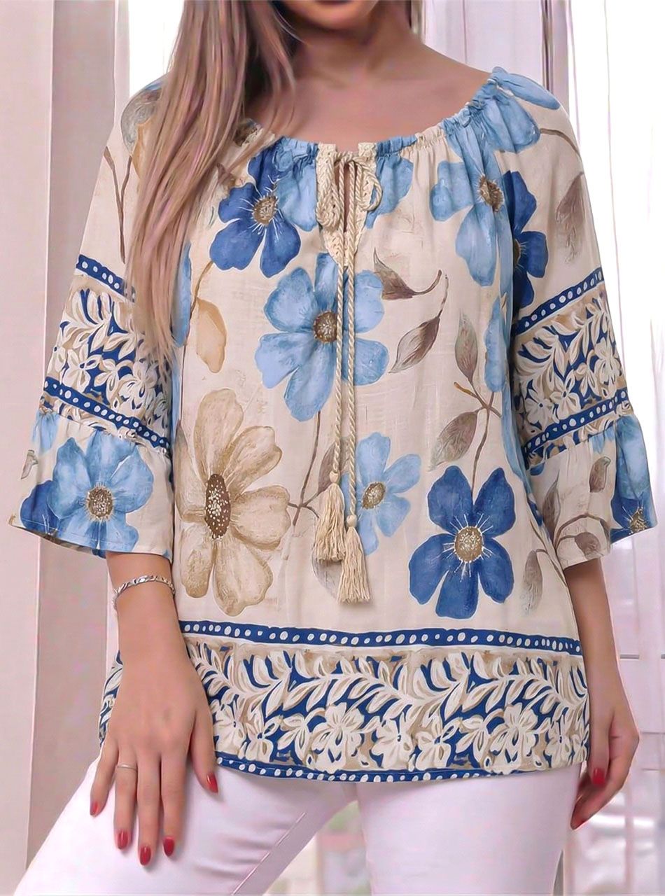 Nyaknál köthető lenge felső (bézs-kék)