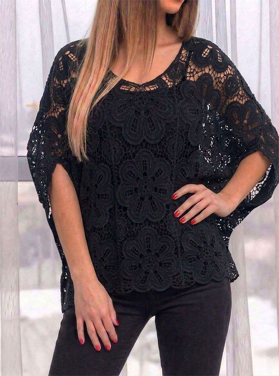 Horgolt, lenge felső (fekete)