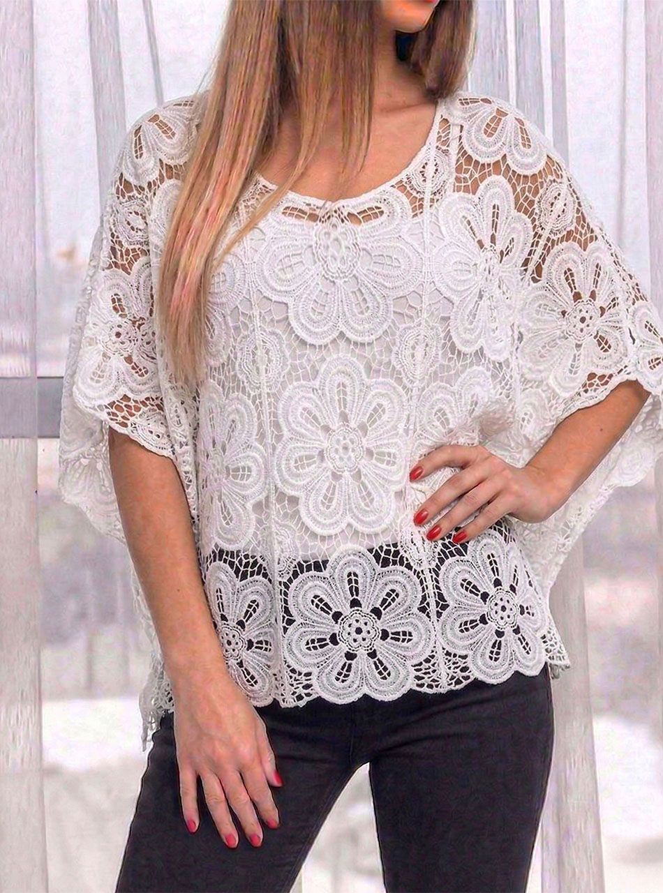 Horgolt, lenge felső (fehér)