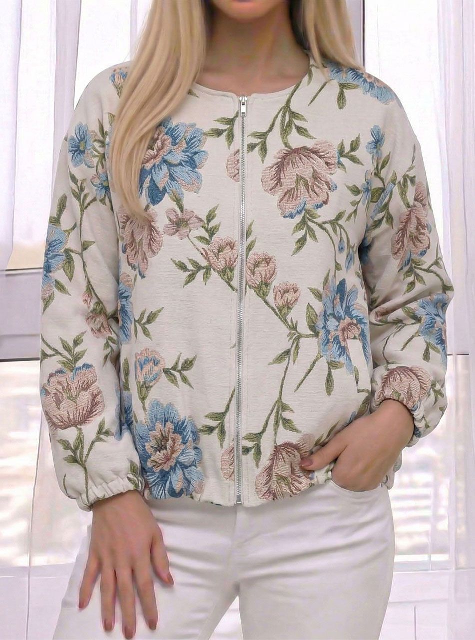 Gumis aljú, virág mintás kabátka (világoskék)