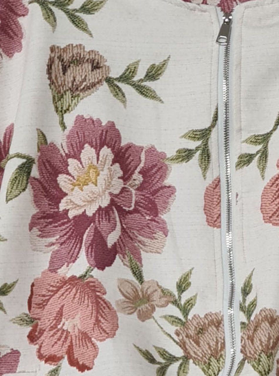 Gumis aljú, virág mintás kabátka (púder)