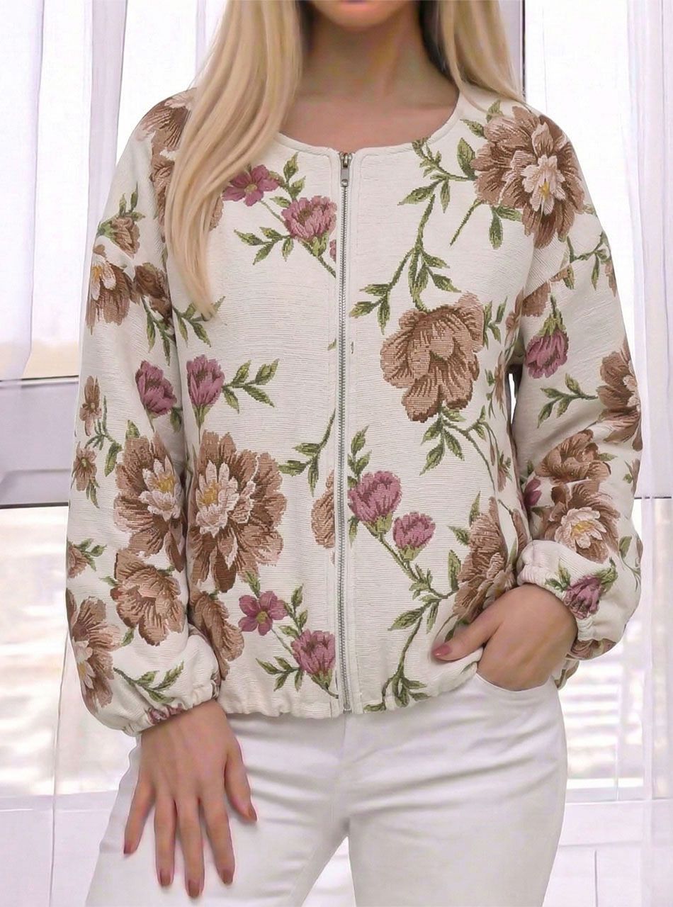 Gumis aljú, virág mintás kabátka (tejeskávé)