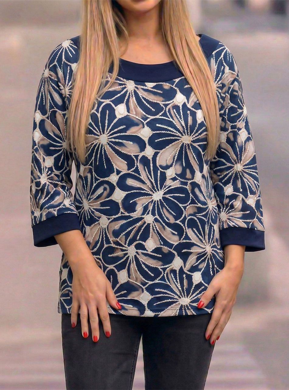 Sharon, virág mintás felső (sötétkék)