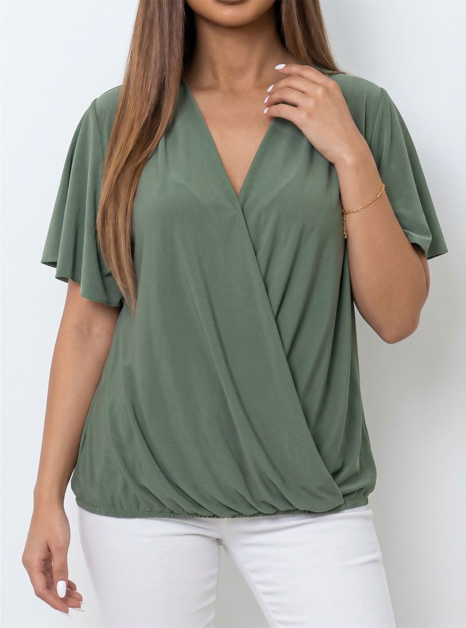 Pillangó ujjú, átlapolt felső (kheki)