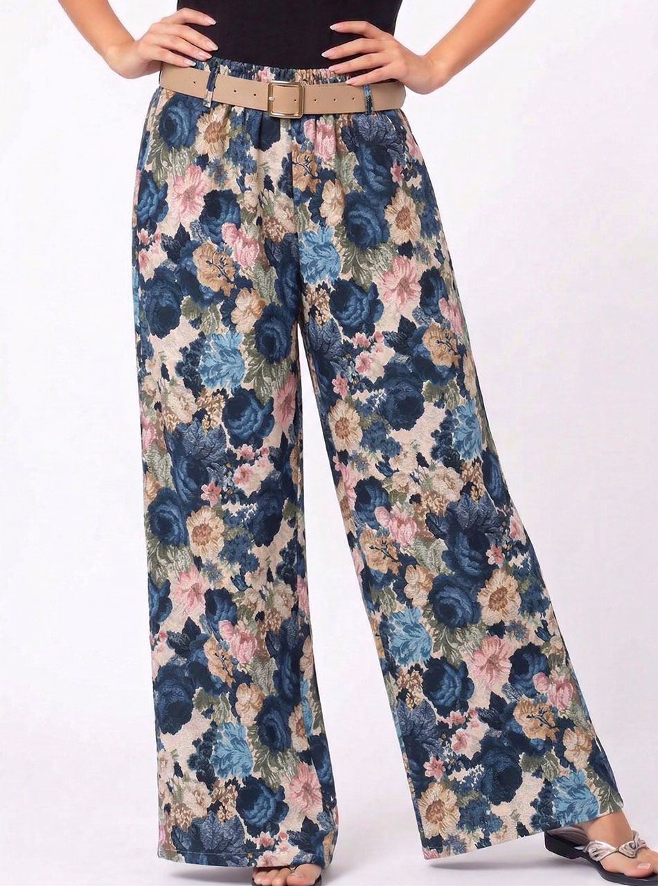 Virág mintás, lenge nadrág (sötétkék II.)