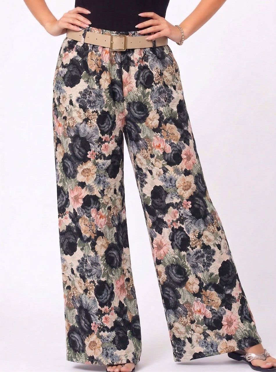 Virág mintás, lenge nadrág (fekete II.)