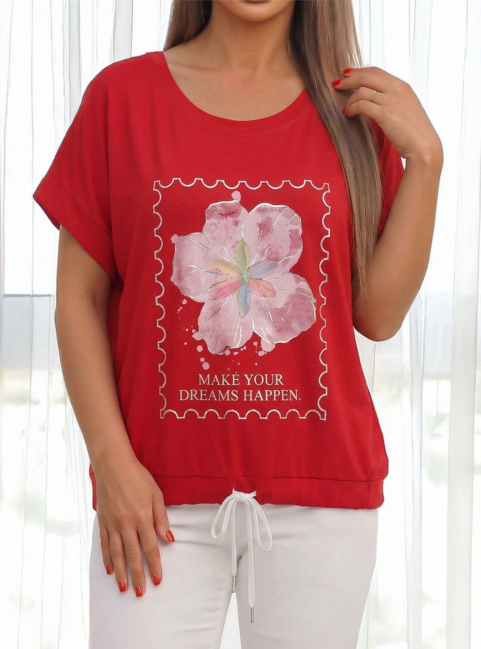 Alján húzható, virág mintás felső (piros)