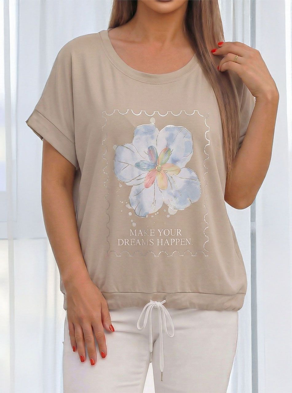 Alján húzható, virág mintás felső (bézs)