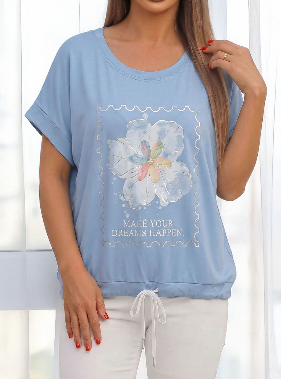 Alján húzható, virág mintás felső (világoskék)