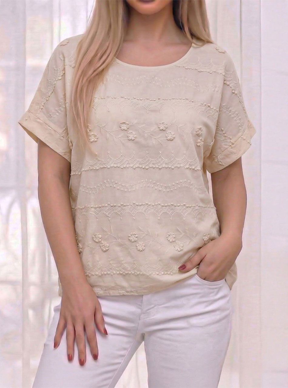 Hímzett mintás felső (bézs)