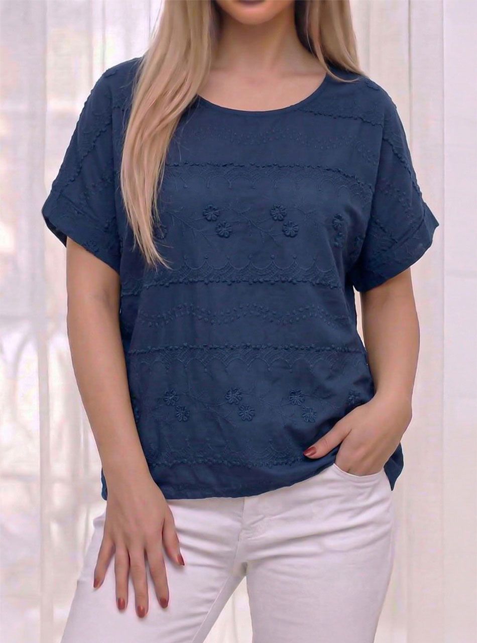 Hímzett mintás felső (sötétkék)