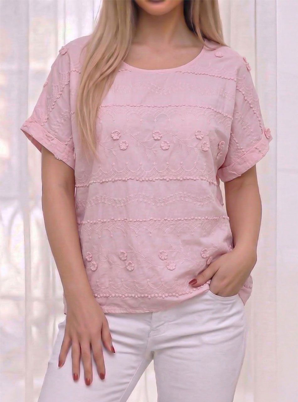 Hímzett mintás felső (rózsaszín)