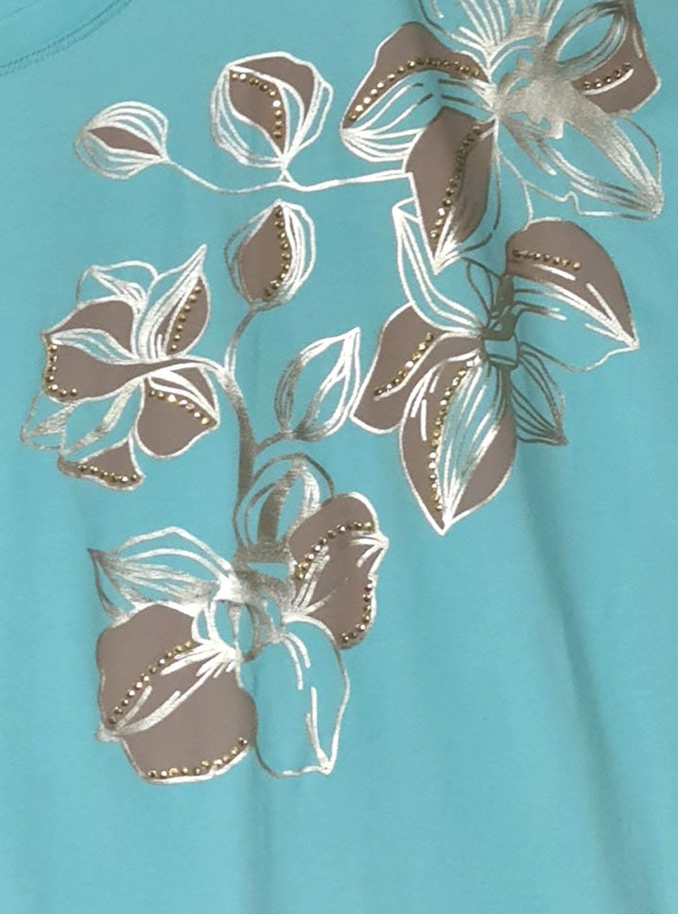 Passzés aljú, virág mintás strasszos felső (vízzöld)