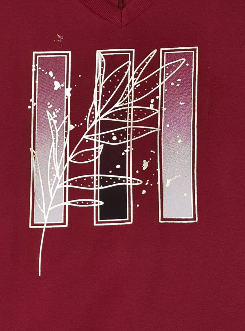 V nyakú, mintás laza felső (bordó) 