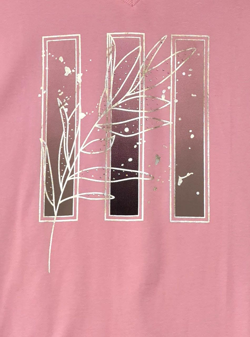 V nyakú, mintás laza felső (rózsaszín)