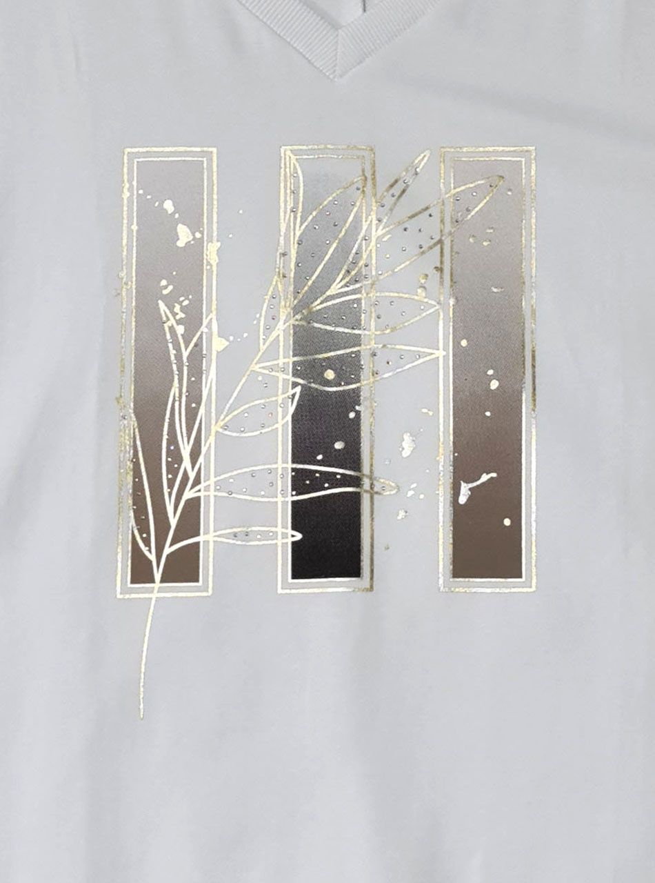 V nyakú, mintás laza felső (fehér)