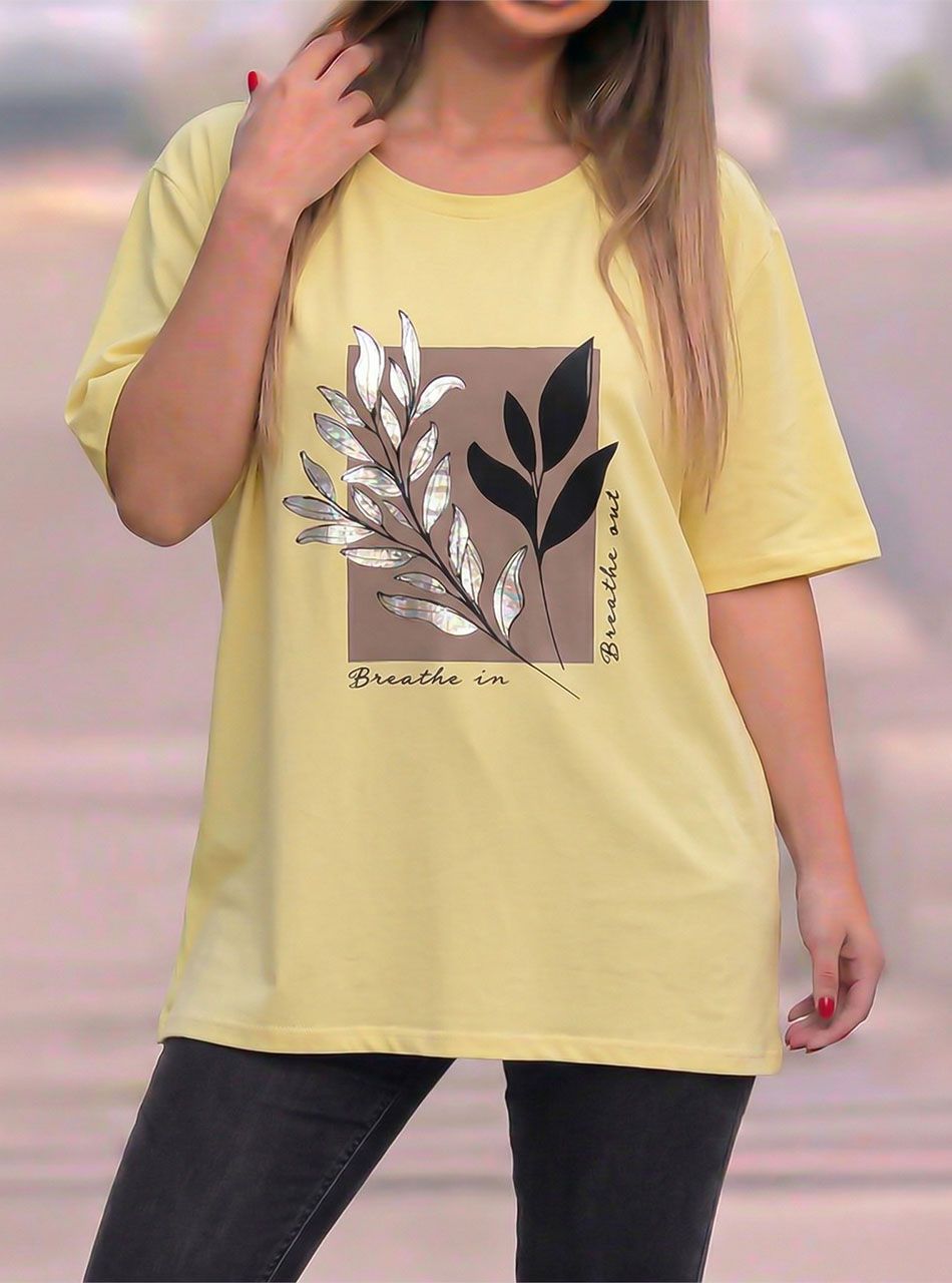 Levél mintás, laza felső (sárga)