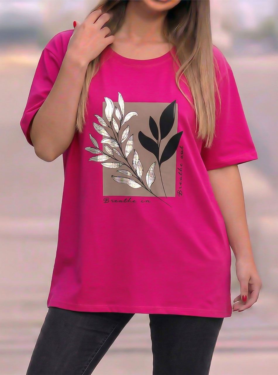 Levél mintás, laza felső (pink)