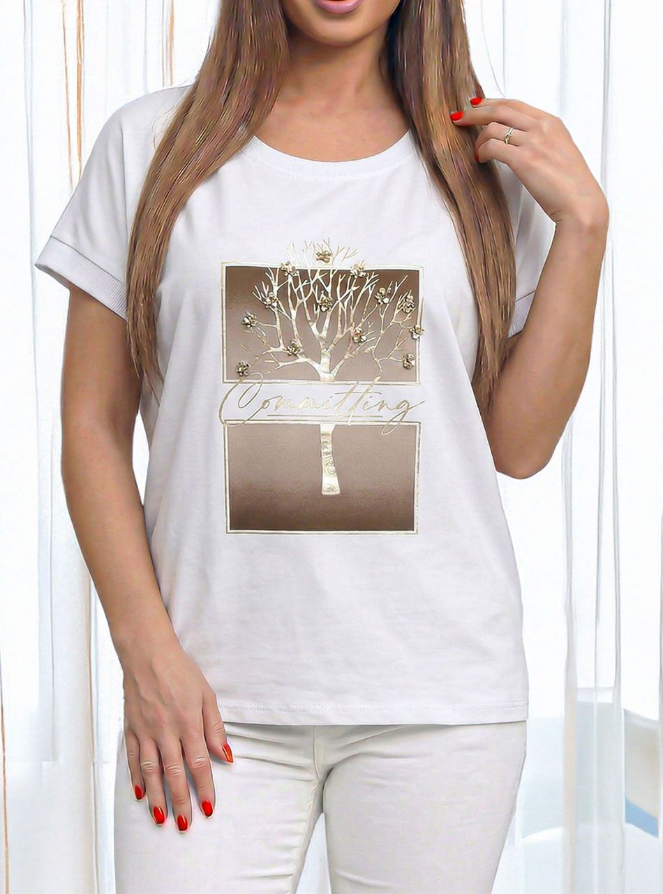 Flitteres, mintás felső (fehér)  