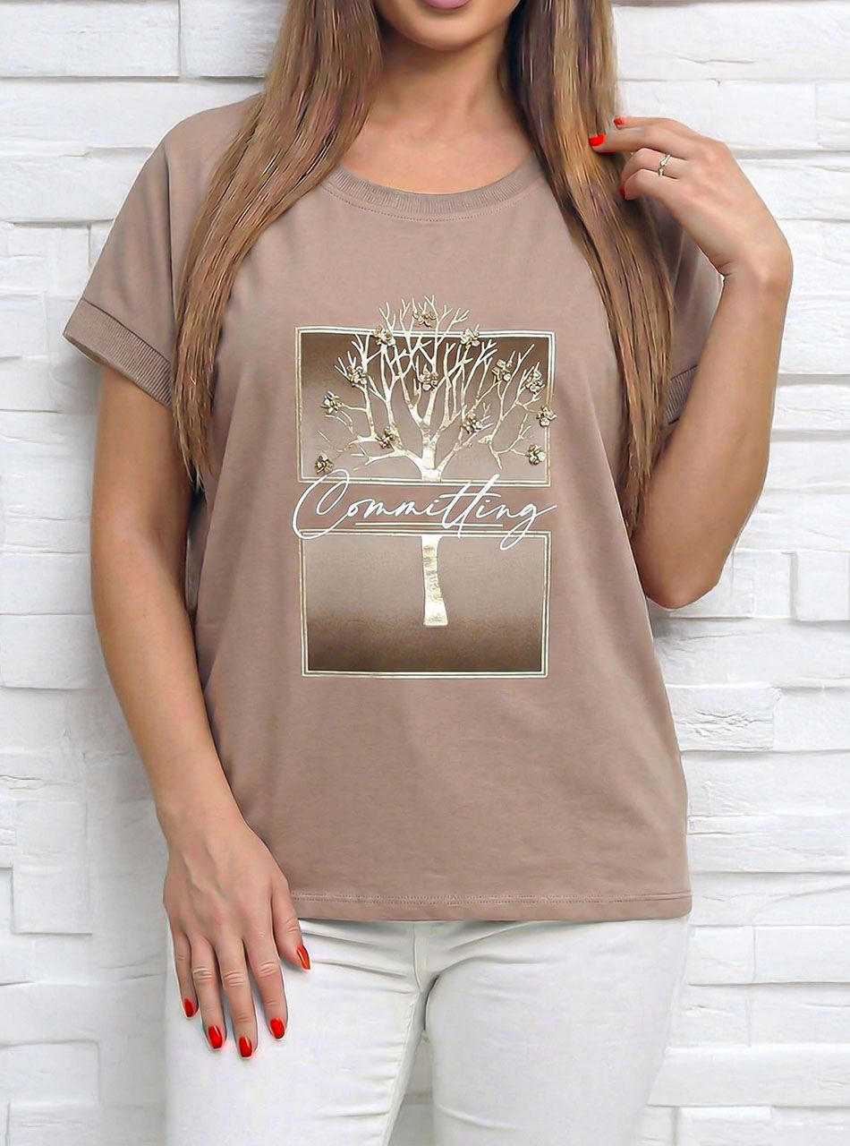 Flitteres, mintás felső (tejeskávé)