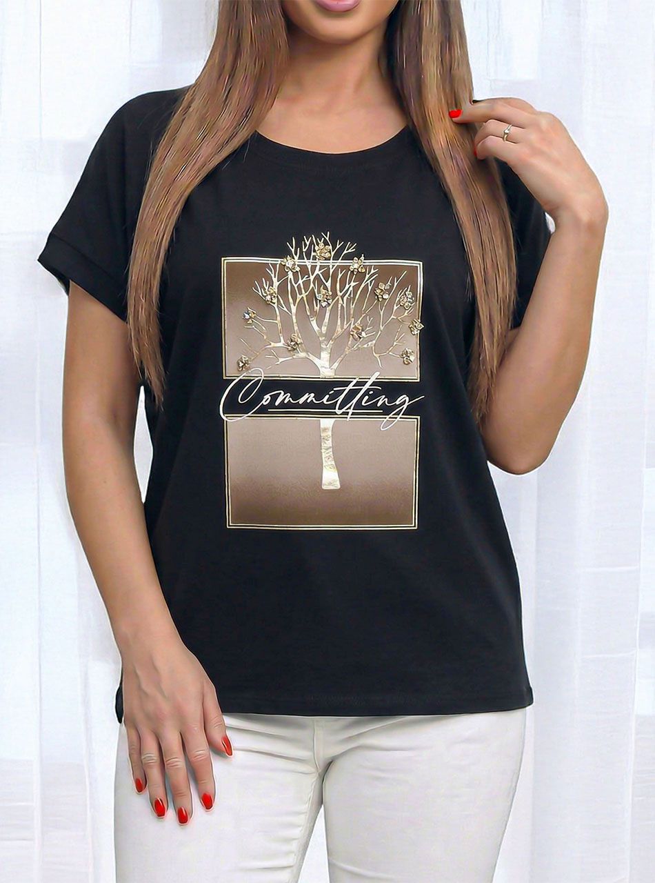 Flitteres, mintás felső (fekete)