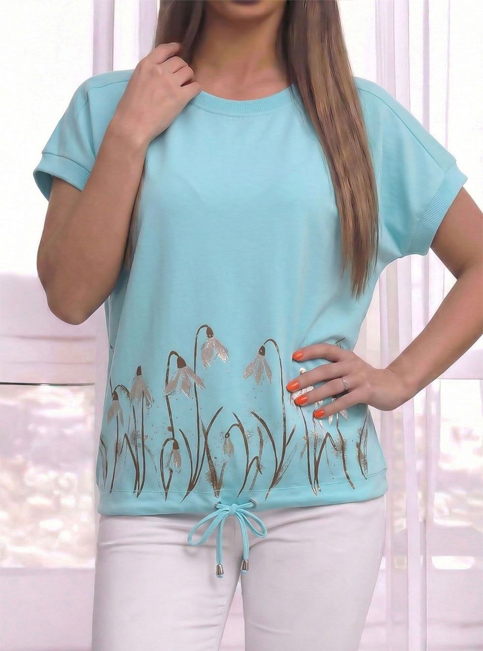 Alján köthető, virág mintás felső (vízzöld)