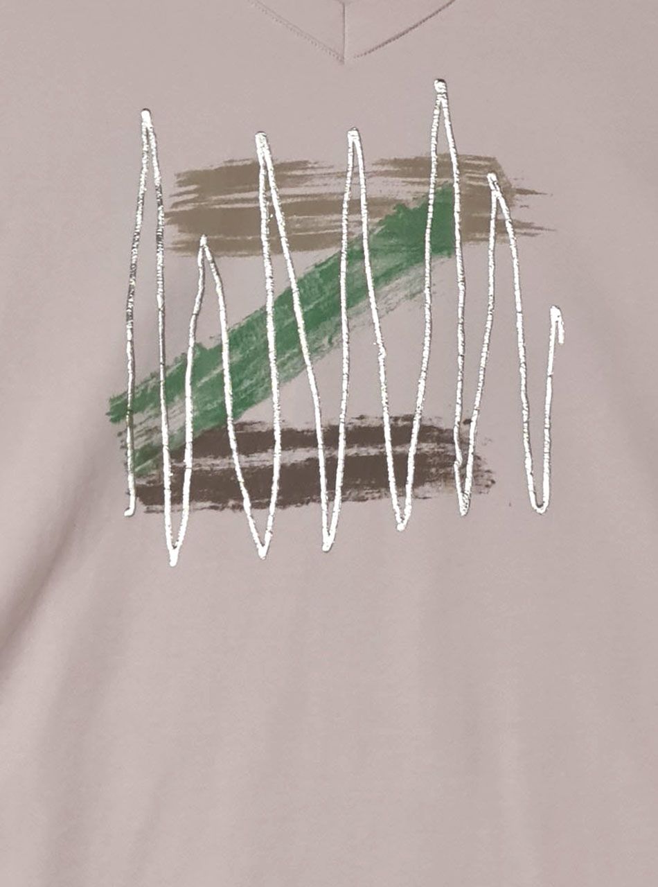 V nyakú, mintás laza felső (púder) 