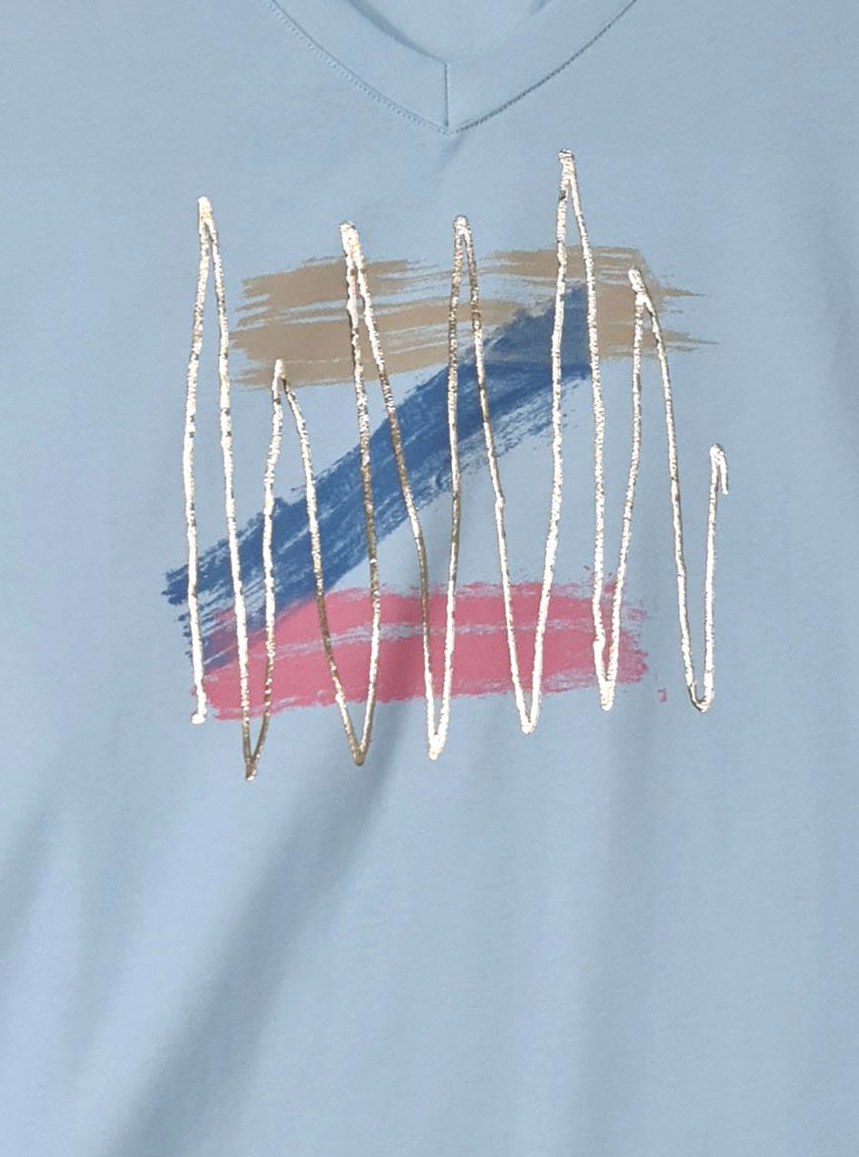 V nyakú, mintás laza felső (világoskék)