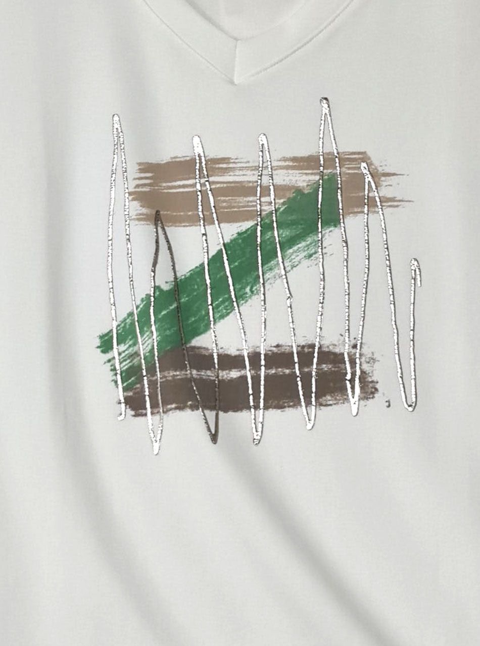 V nyakú, mintás laza felső (fehér)