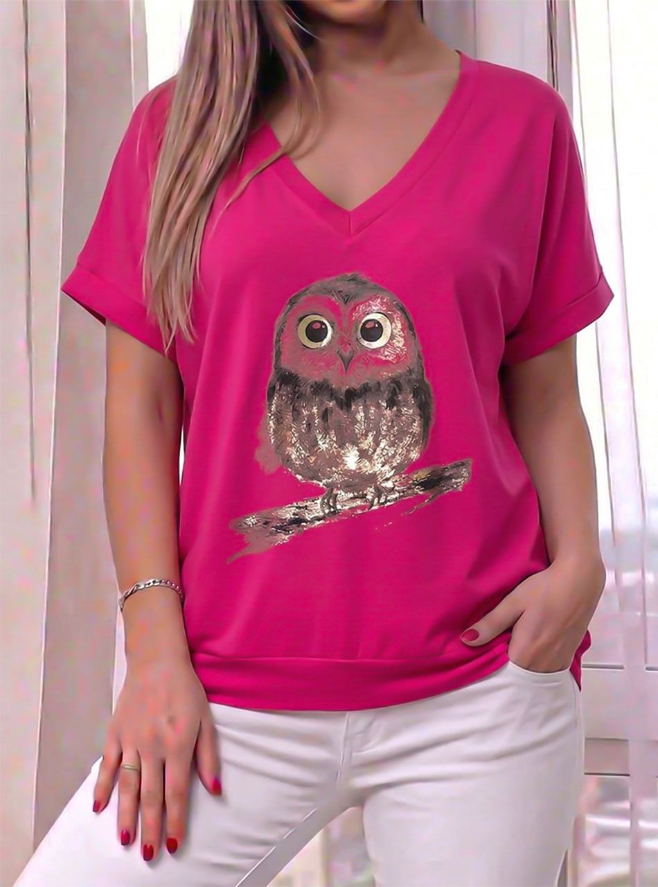 V nyakú, baglyos felső (pink)