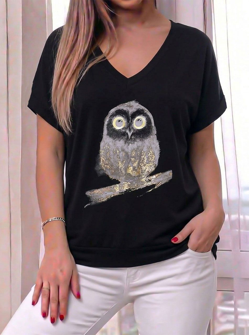 V nyakú, baglyos felső (fekete)