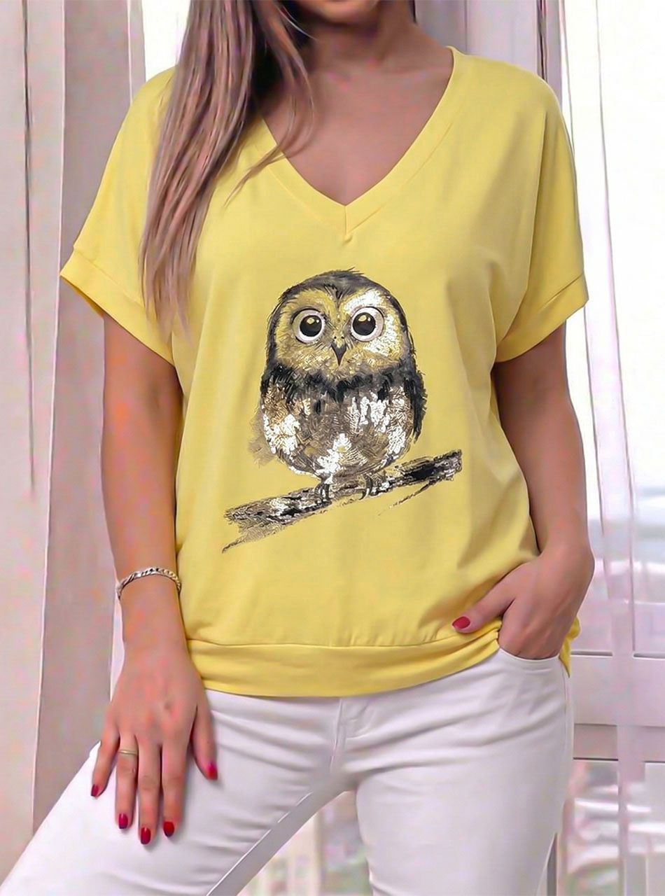 V nyakú, baglyos felső (sárga)