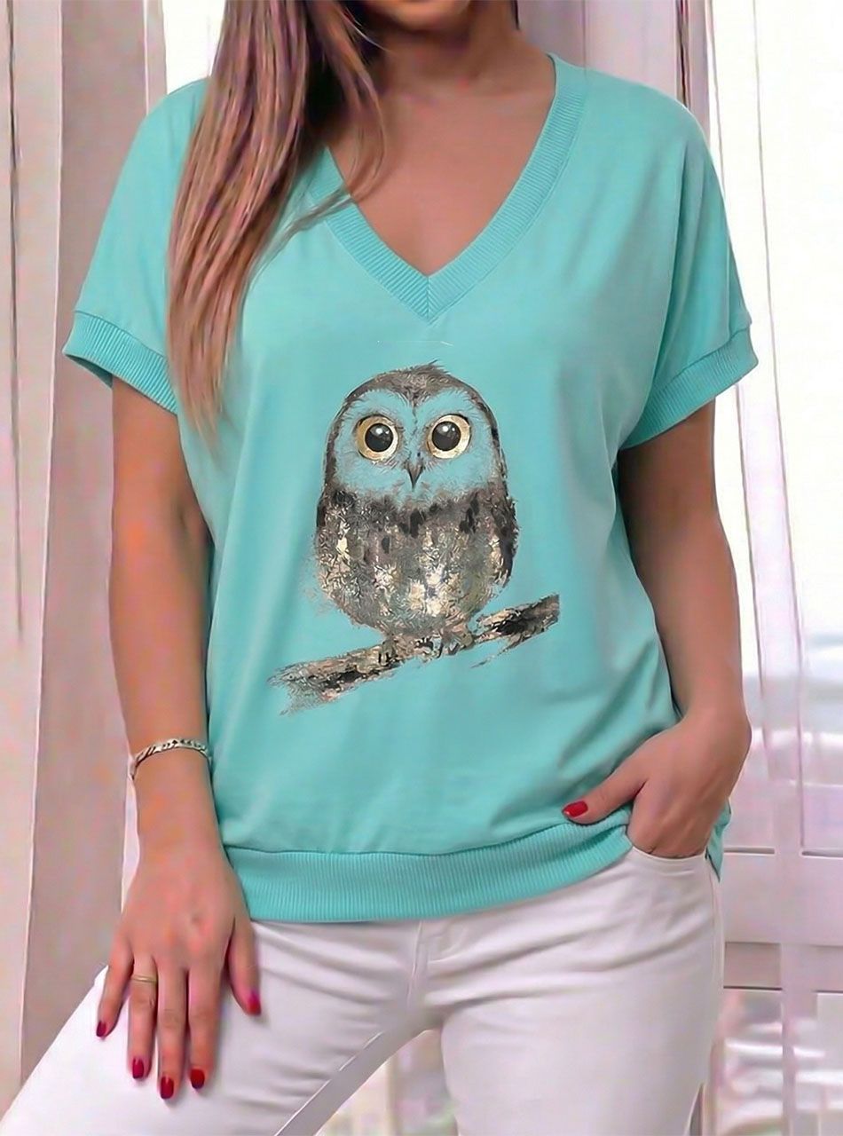 V nyakú, baglyos felső (vízzöld)