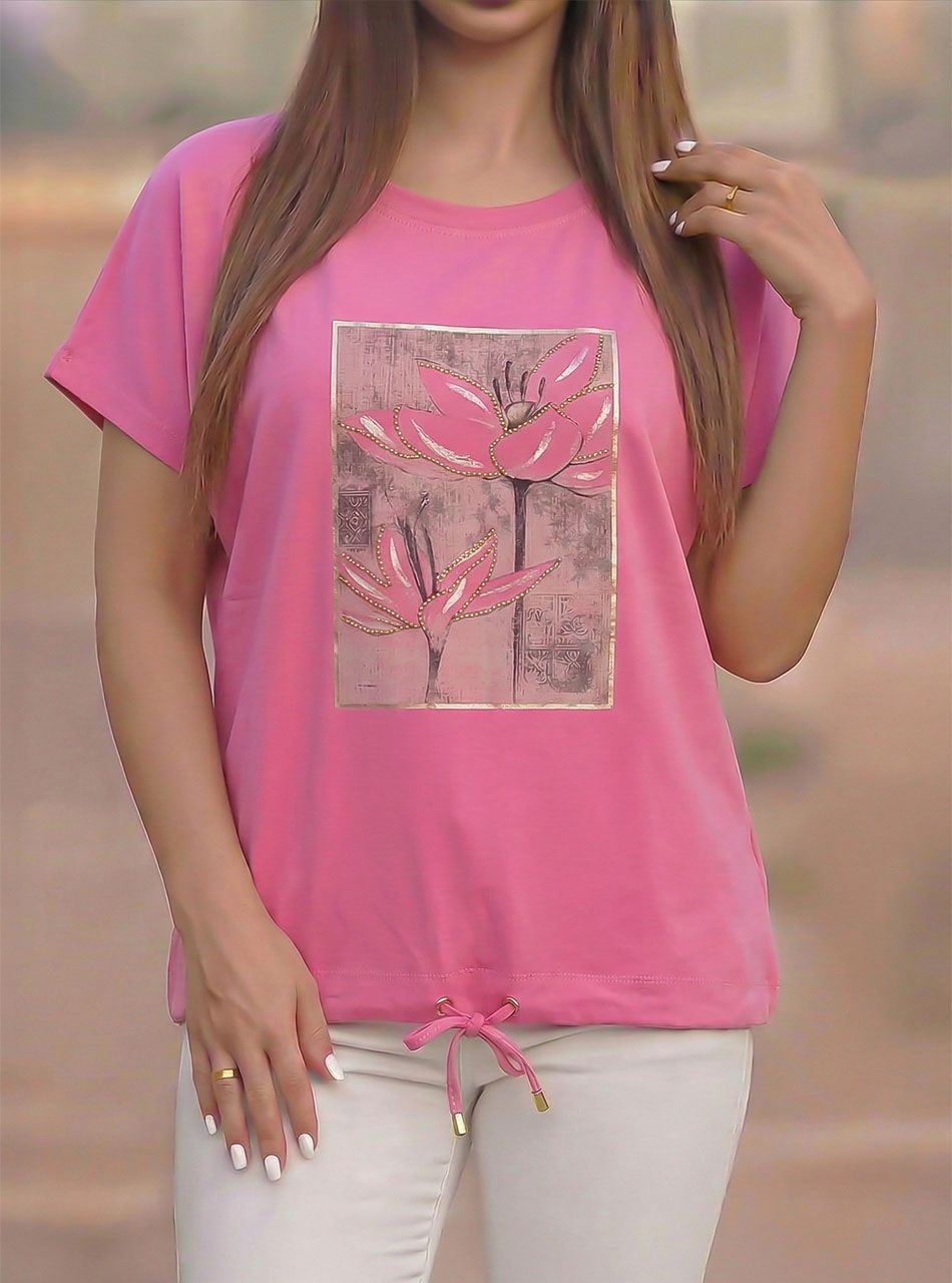 Alján köthető, strasszos-mintás felső (rózsaszín)