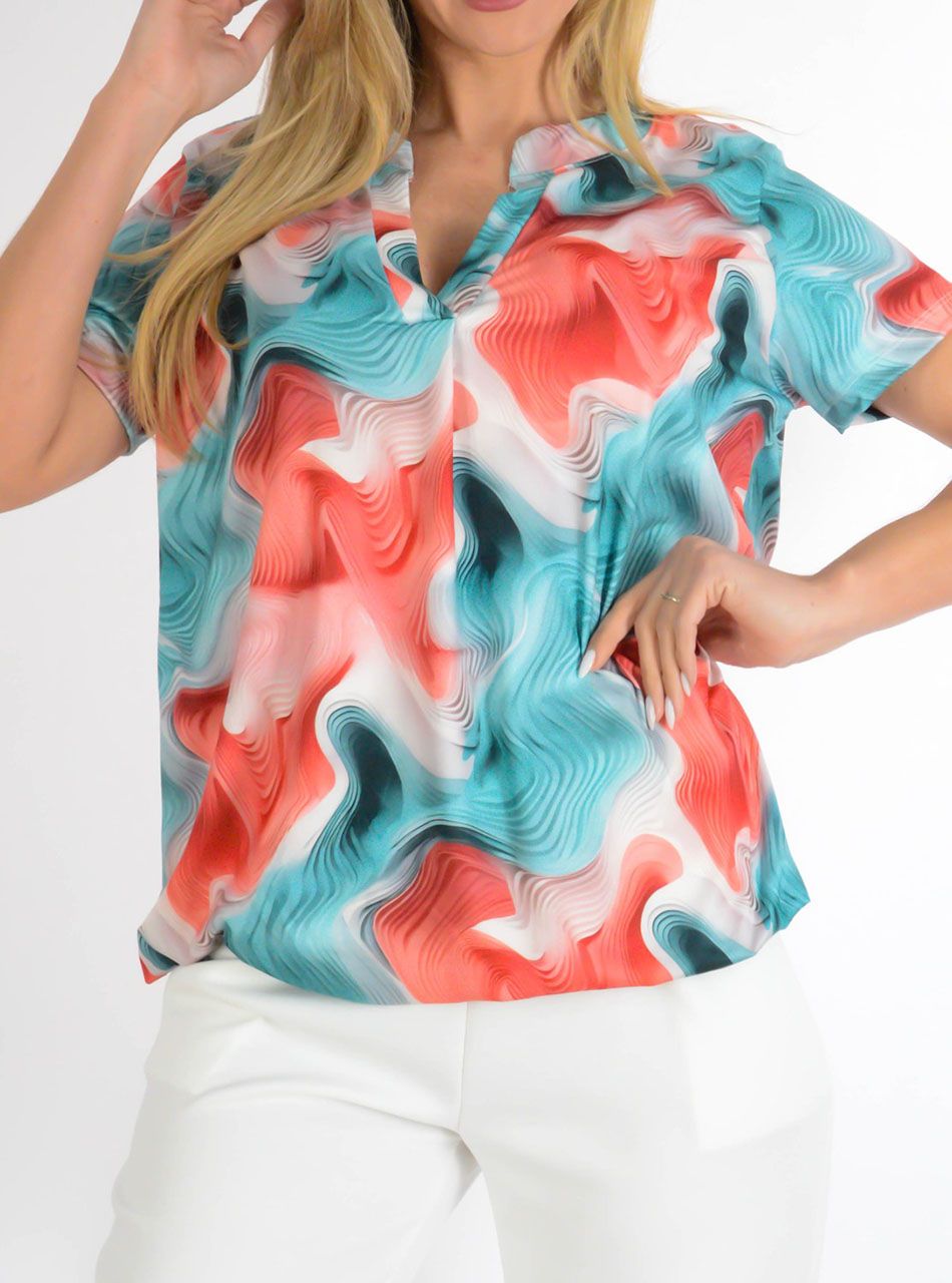 YesStory V nyakú, gumis aljú mintás felső VII.