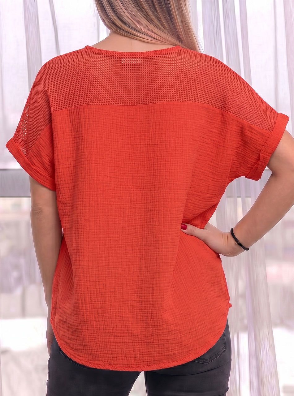 Nyaknál horgolt, géz anyagú felső (korall)