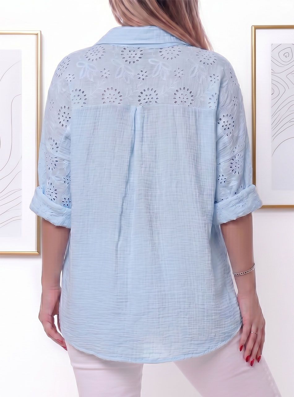 Hátán, ujján madeirás géz anyagú felső (világoskék)