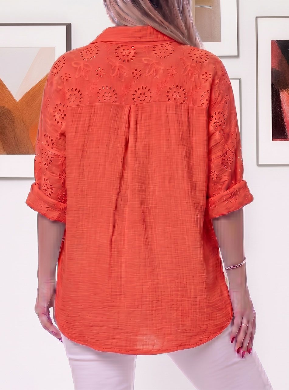 Hátán, ujján madeirás géz anyagú felső (korall)