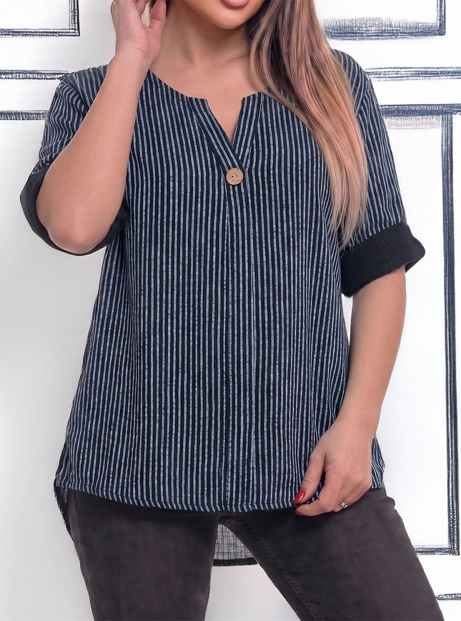 Gombdíszes, csíkos felső (fekete)