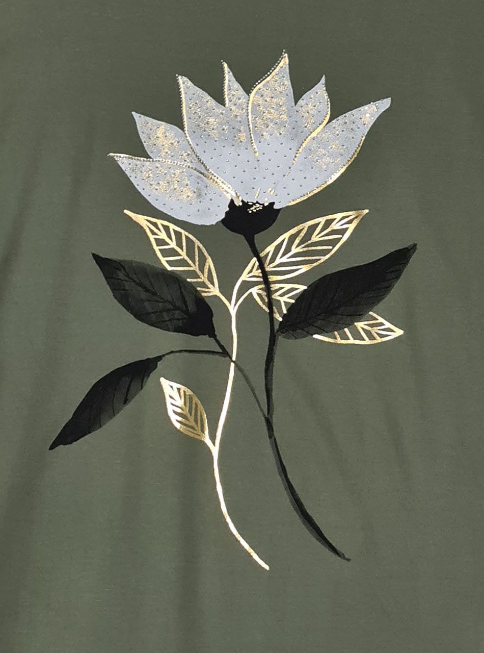 Virág mintás, zsebes tunika (kheki)