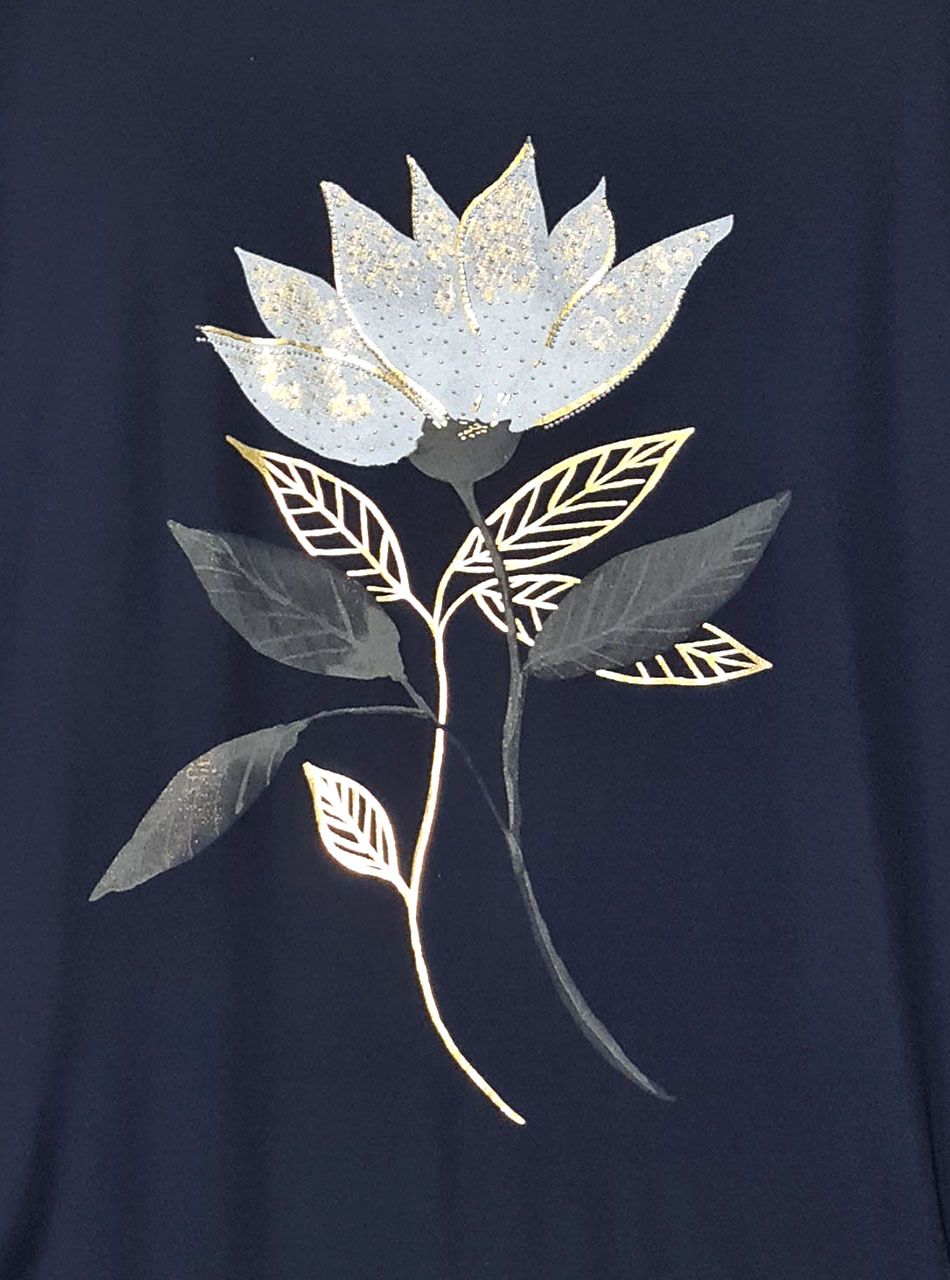 Virág mintás, zsebes tunika (sötétkék)