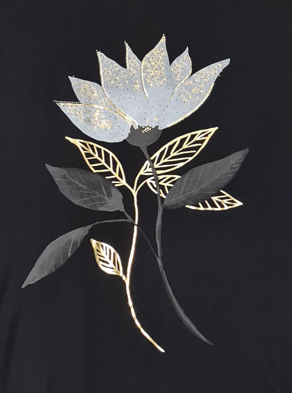 Virág mintás, zsebes tunika (fekete)