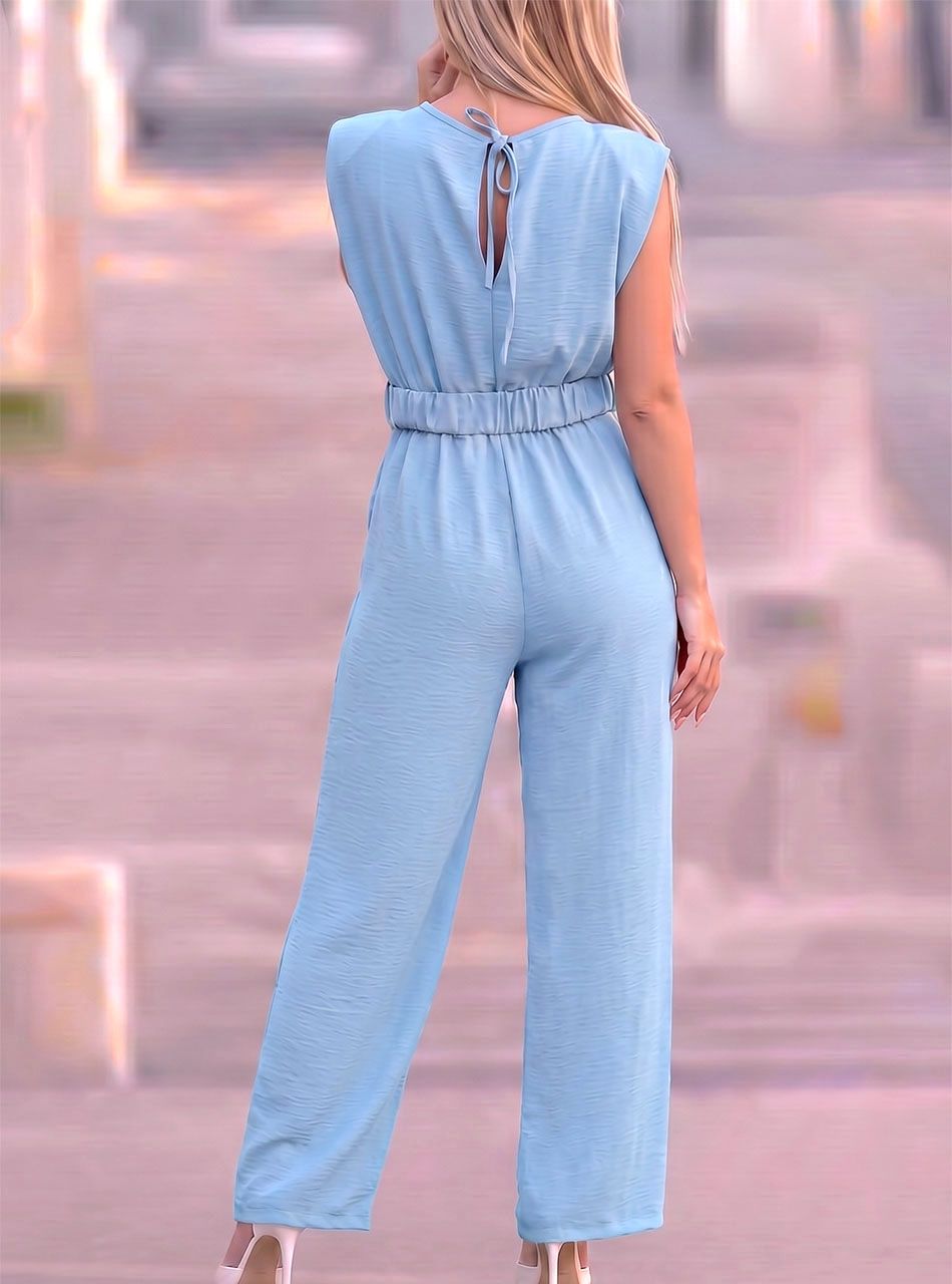 Hátul kötős, gumis derekú overál övvel (világoskék)