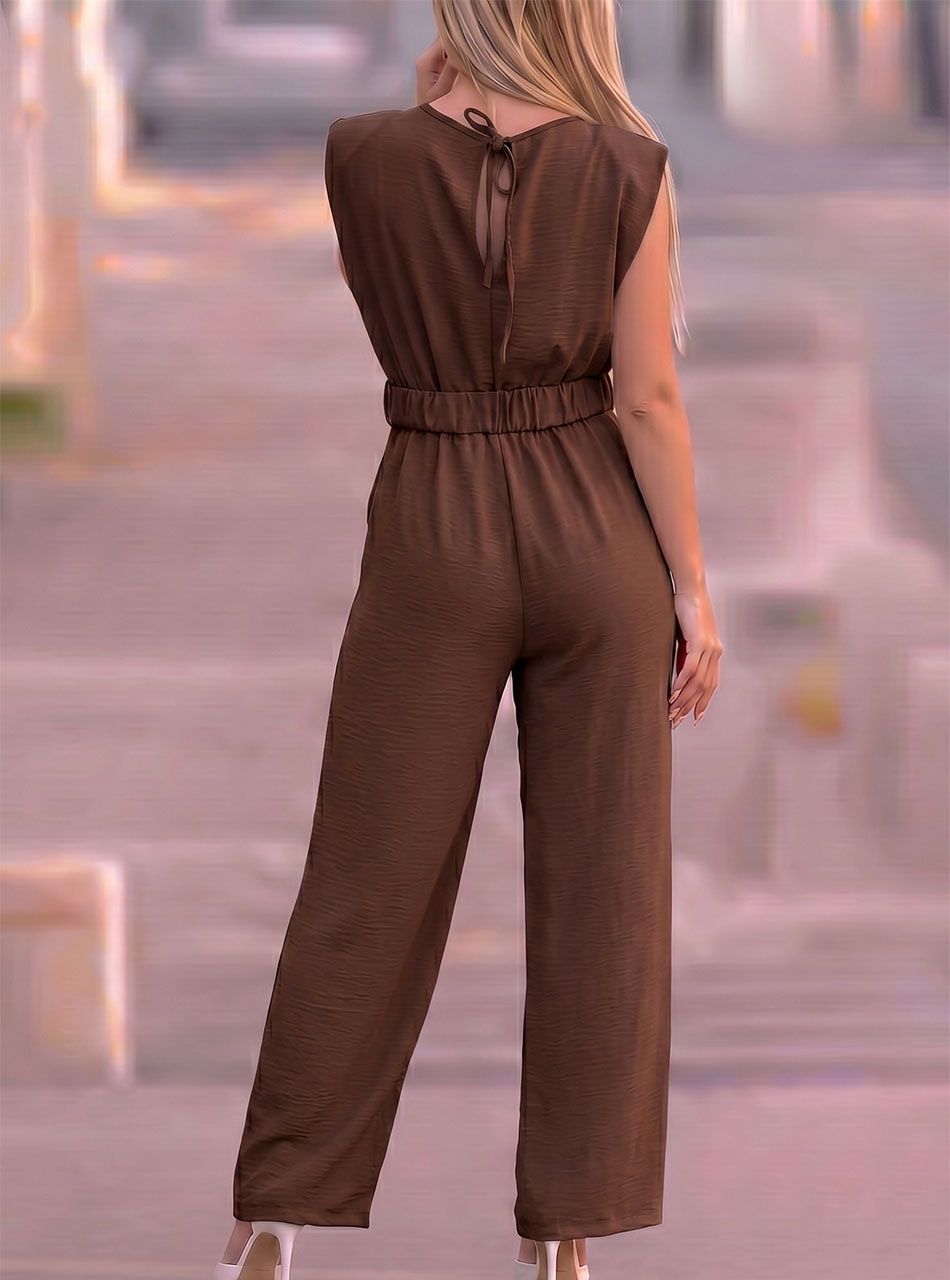 Hátul kötős, gumis derekú overál övvel (csokibarna)