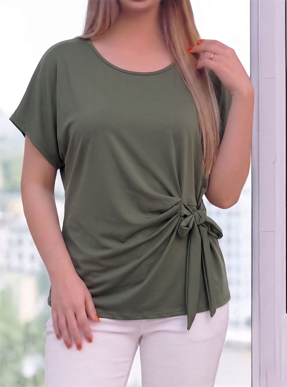 Derekán kötős, egyszínű felső (kheki)