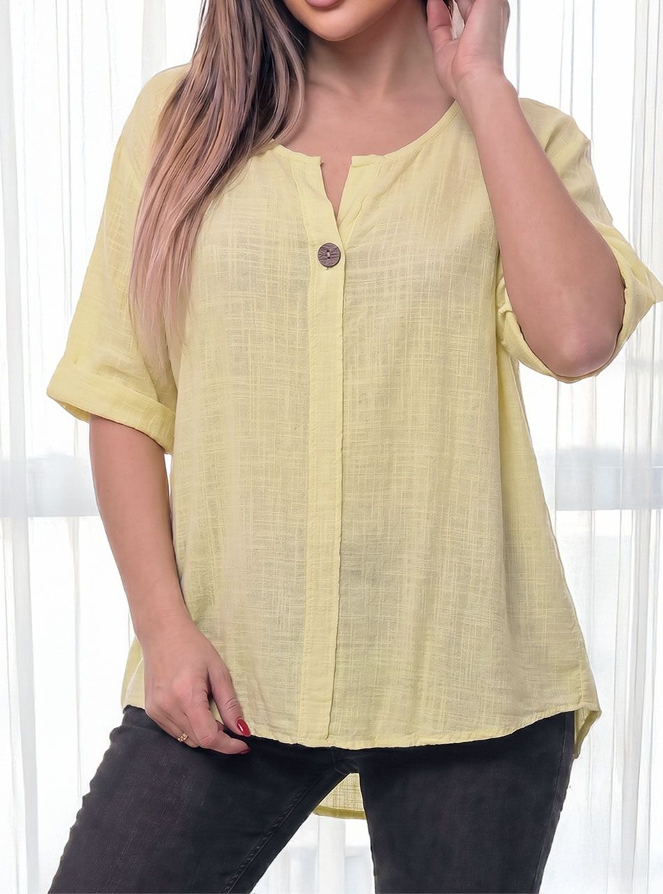 Gombdíszes, lenes felső (sárga)